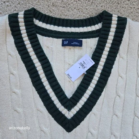 NWT GAP Sweater Tennis Polo Cricket Cable Knit GREEN - Picture 2 of 8